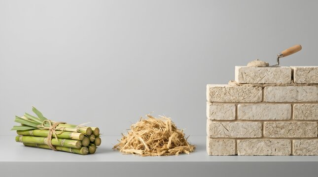 Sustainable Sugarcane Bagasse Eco Bricks Production Concept.
