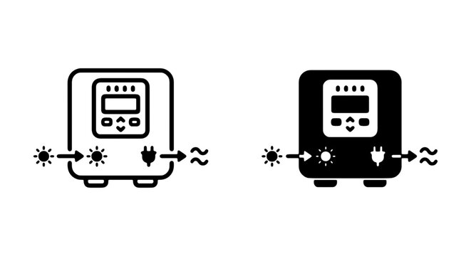 Solar inverter icon set, photovoltaic power converter symbols, renewable energy vector