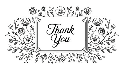 thank you floral frame vector illustration with elegant calligraphy typography decorative botanical border appreciation greeting card design  © VectorCraze