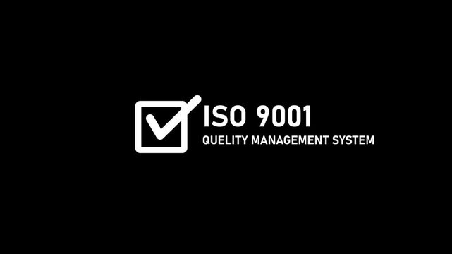 I s o 9001 management system certification seal glowing blue on black background corporate