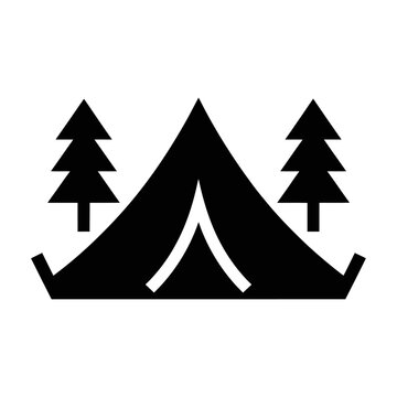 Vector of a tent and trees in a serene camping environment at dusk.