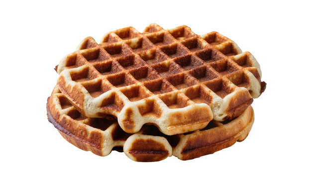 Stack of golden brown Belgian waffles with grid pattern