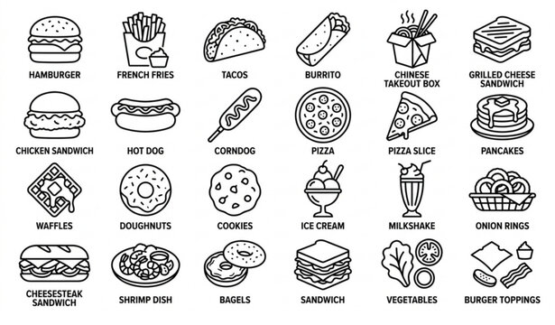 Premium Fast Food Line Icons EPS Vector Pack with Editable Outlines
