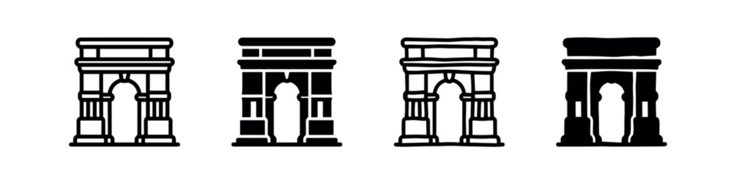 Triumphal Arch landmark icon set, representing historical monuments, travel destinations, and architectural heritage.