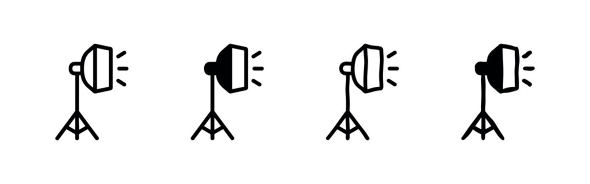 Studio light with softbox on tripod icon set for photography and videography.