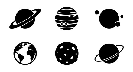 Cosmic Planets Icons, Space Orbits, Celestial Bodies, Solar System Vector Set © Sohel