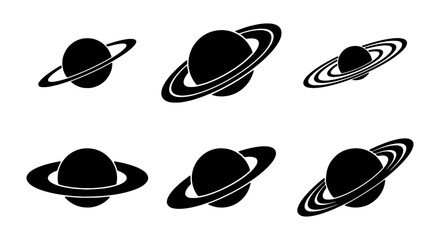 Saturn Planet Icons, Space Celestial Body Symbols, Cosmic Ringed Globe Graphics © Sohel