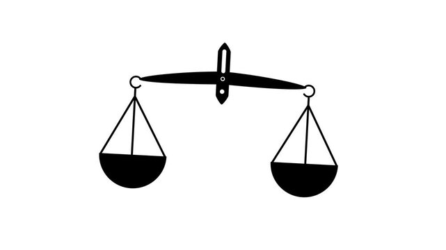 Turquoise scales of justice symbol animated with light flares on white background, representing legal balance and fairness