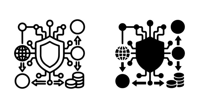 Cybersecurity Shield Icon Set, Digital Data Protection, Secure Network Technology