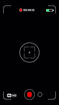 4K Vertical Smartphone Camera Recording UI Overlay with Timer, Battery Indicator, Focus Reticle and Transparent Background Motion Loop"