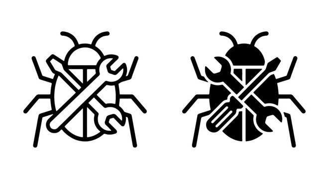Bug Fix Icons, Software Debugging Tools, Computer Error Repair Vector Set