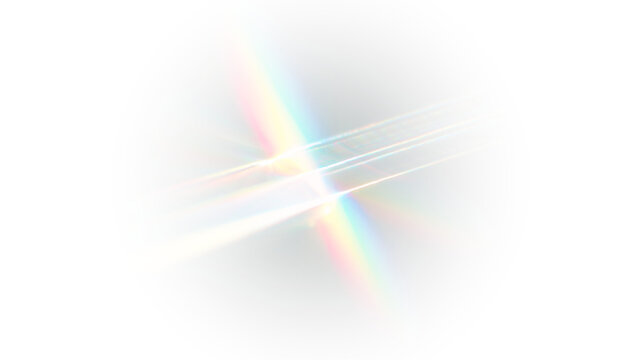 Vibrant prism spectrum light effect featuring colourful optical beams, glamorous crystal reflections and radiant glow isolated on transparent background