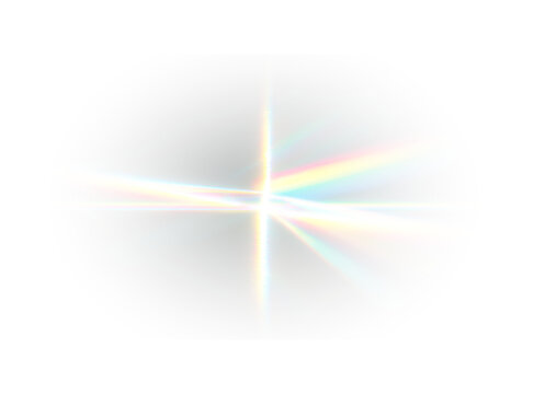 Vibrant prism spectrum light effect featuring colourful optical beams, glamorous crystal reflections and radiant glow isolated on transparent background