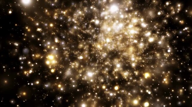 Dynamic explosion of golden particles in a cosmic background. Represents the beauty and mystery of the universe, perfect for science and technology themes