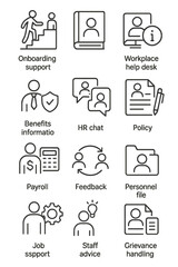 Fototapeta premium Icons illustrating various workplace support and hr services