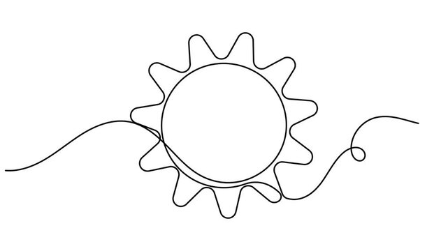 Success moving cog gear sign continuous one line art single drawing on white background minimalist rotation and motion service symbol 4k animation video