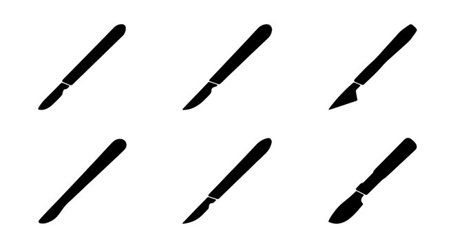 Scalpel Icons Set, Surgical Blades, Medical Instruments, Precision Tools, Vector Graphics