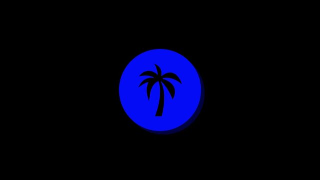 Abstract white circle transforms into black palm tree icon on green screen background