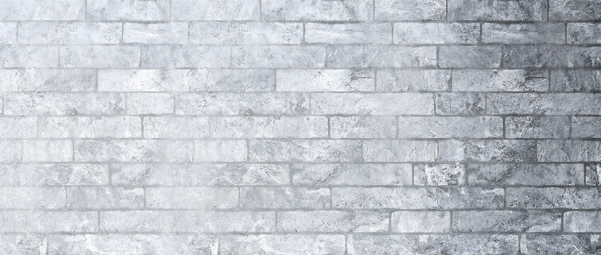 Brick wall texture background in white and grey with natural stone blocks and mortar joints for design