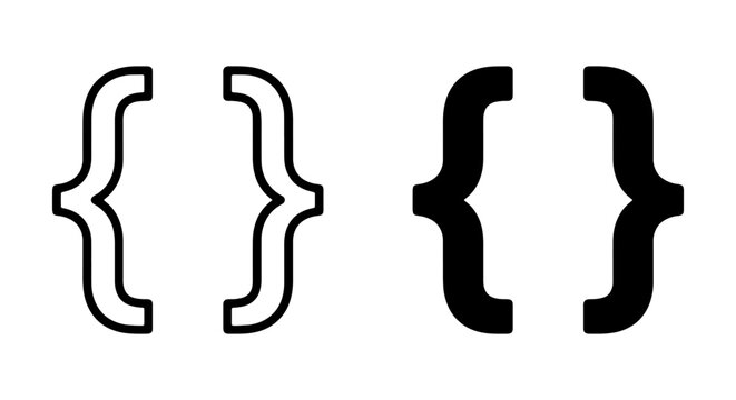 Curly Braces, Brackets, Parentheses: Outline and Filled Icons for Code, Logic, and Data