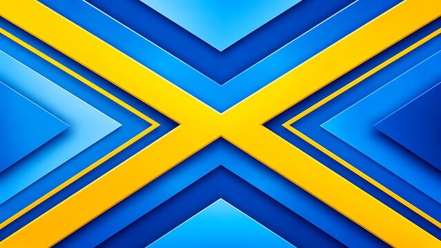 Vibrant Abstract Geometric Flag Design with Yellow X Lines on Blue Gradient Background