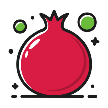Flat design icon of a red pomegranate with green accents