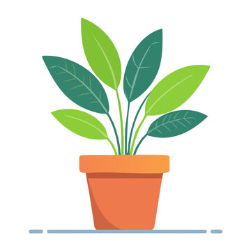 Flat design illustration of a green houseplant in an orange pot