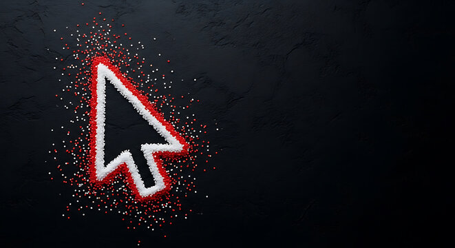 Computer Cursor Arrow Icon Made from Red and White Sugar Beads on Black