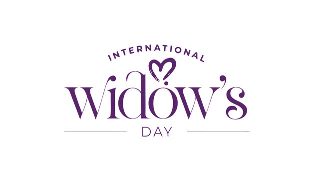 Purple text design for international widow day with heart symbol