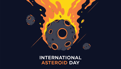 Large asteroid burning with bright orange flames in deep space © vectyx2