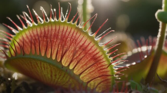 Vibrant venus flytrap plant waiting for prey in this beautiful macro nature motion video footage clip