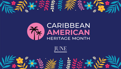 Naklejka premium Colorful Caribbean American heritage month design with vibrant tropical floral elements