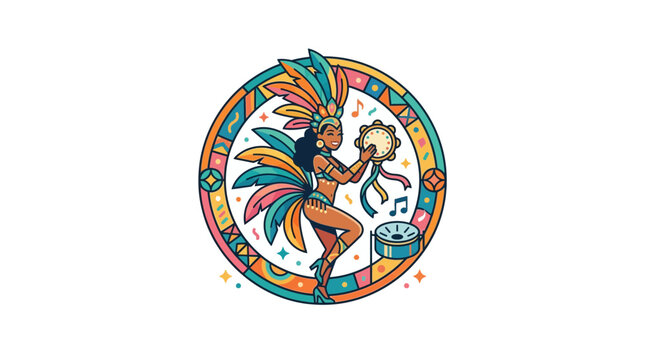 Brazilian Carnival Dancer with Tambourine Illustration