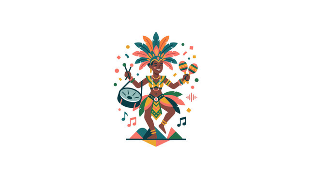 Brazilian Carnival Dancer with Maracas and Drum Vector Illustration