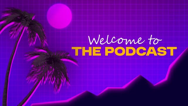 Retro Synthwave Podcast Intro with Palm Trees and Neon Grid
