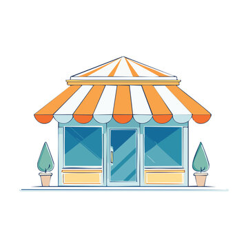 Illustration of a storefront with awning and potted plants