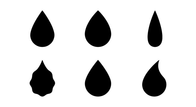 Water Droplet Icons, Liquid Shapes, Fluid Elements, Hydration Symbols, Vector Set