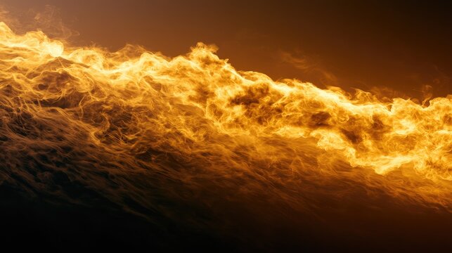 A turbulent, fiery wave of orange and gold light dances across a dark background