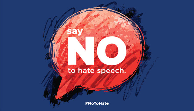 Red speech bubble graphic design saying no to hate speech