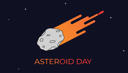 Bright orange asteroid flying through the deep dark outer space © vectyx2