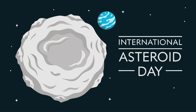 Large grey asteroid floating in dark space for asteroid day event