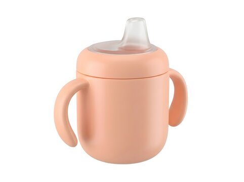 Peach Colored Sippy Cup with Handles Isolated on White Background for Toddlers