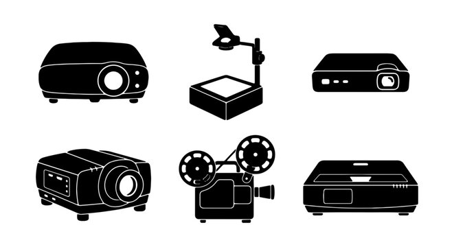 Projector Icons Set, Presentation Equipment Collection, Retro Film Projector, Modern Digital Projector