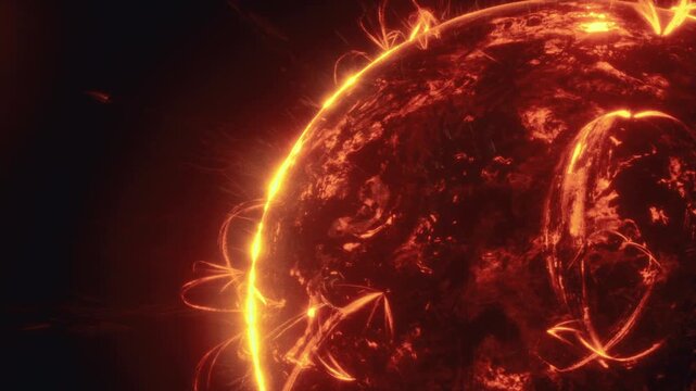 Vibrant solar flares explode from the suns surface, casting a warm glow in the dark cosmos. This breathtaking view showcases the suns dynamic activity and energy.