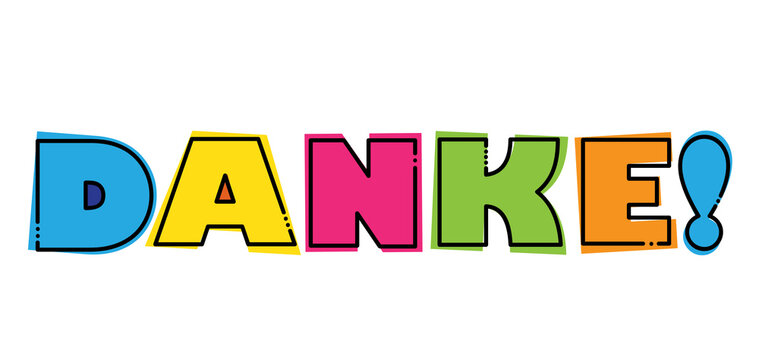 DANKE! (THANKS! in German) colorful typography banner on transparent background