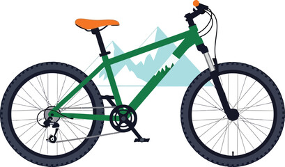 Green mountain bike with orange seat illustration of outdoor adventure and cycling perfect for sports and recreation themes © Ali