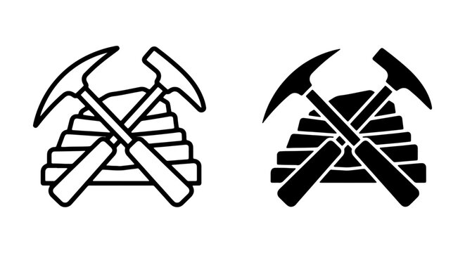 Geology Tools, Rock Layers, Mining Icons: Vector Set for Earth Science
