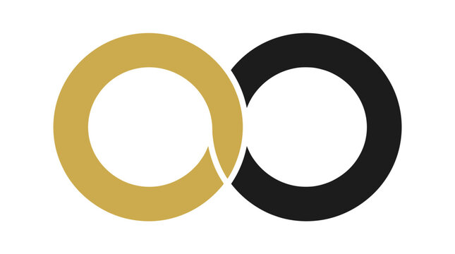 Interlocking Golden and Black Rings Symbolizing Infinity.