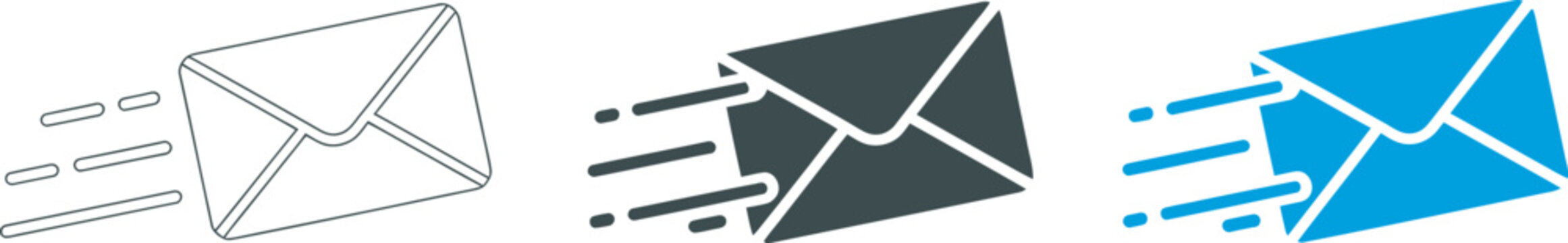 Speed mail icon fast flying email envelope message icon symbol isolated vector collection featuring motion lines and envelope graphics for express communication and notification systems.