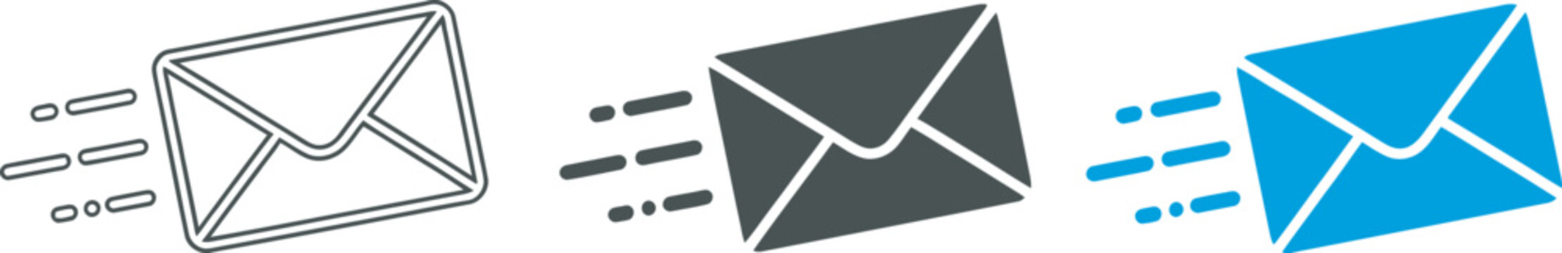 Speed mail icon fast flying email envelope message icon symbol vector illustration representing rapid communication, instant messaging and digital delivery services.
